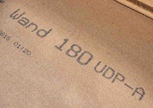 Wood fiber insulation boards marked with product designation, date and time of manufacture.