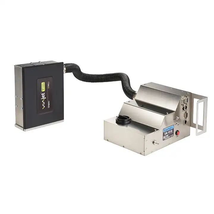 MPERIA T-Serie T100SE Piezo-Inkjet-Drucksystem mit externem Druckkopf und Tintenversorgungseinheit aus Edelstahl.