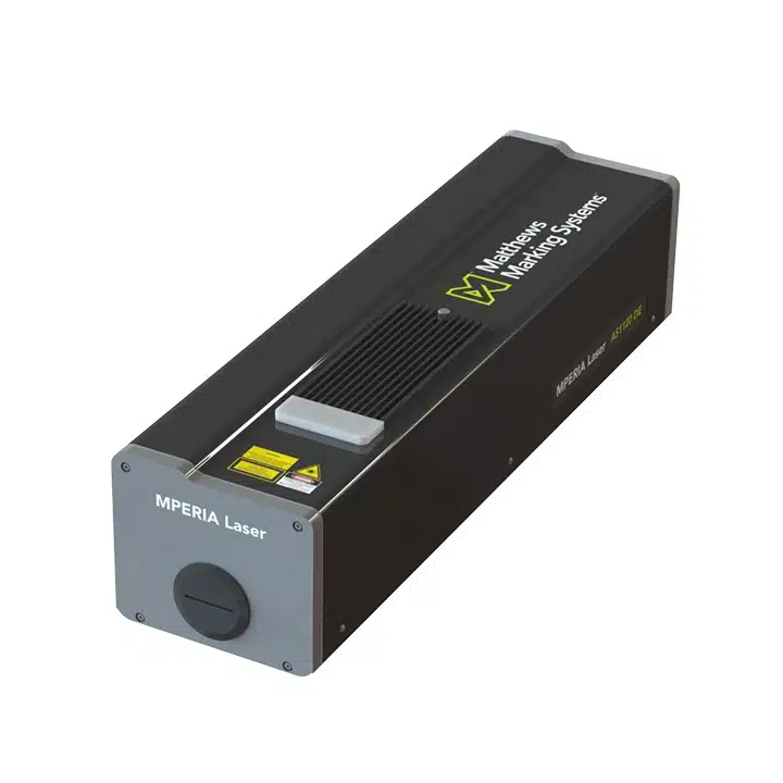 Das Laserbeschriftungssystem MPERIA CO2 30W in einer schrägen Produktansicht für Anwendungen zur dauerhaften Kennzeichnung und Markierung.