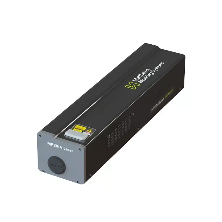 Das Laserbeschriftungssystem MPERIA CO2 80W in einer schrägen Produktansicht für Anwendungen zur dauerhaften Kennzeichnung und Markierung.