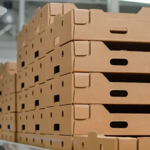 Ein Stapel brauner Produktkartons.