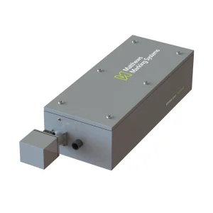 Das UV-Laserbeschriftungssystem MPERIA 15W, dargestellt in einer schrägen Rückansicht, für präzise und dauerhafte Beschriftungsanwendungen.
