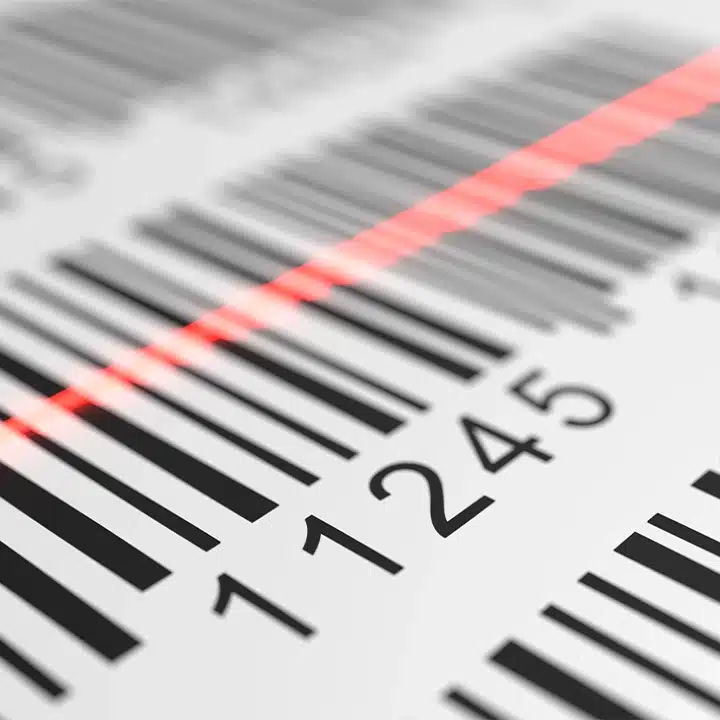 Grafik zum Scannen von Barcodes, die den Druck, die Überprüfung und die Validierung von Barcodes zur genauen Produktidentifizierung veranschaulicht.
