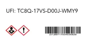 UFI-Code mit Gefahrenzeichen und Barcode