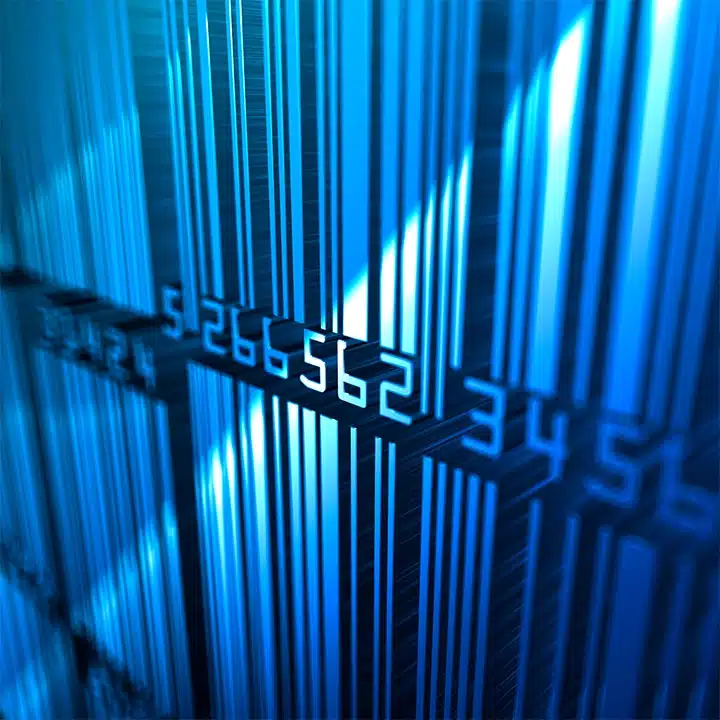 Grafische Darstellung eines digitalen Barcodes zur Veranschaulichung der Rückverfolgbarkeit von Produkten, der Serialisierung und der durchgängigen Nachverfolgung entlang der Lieferkette.