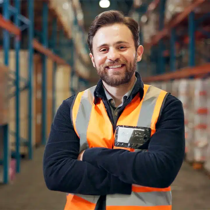 Industrieservicetechniker, der Reparaturen an Anlagen und Rücksendungen in einer Lagerumgebung unterstützt.