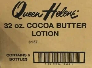 Karton für Kakaobutter-Lotion mit Produkttext und Barcode