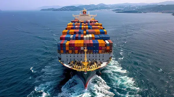 Frachtschiff, das Container über den Ozean transportiert